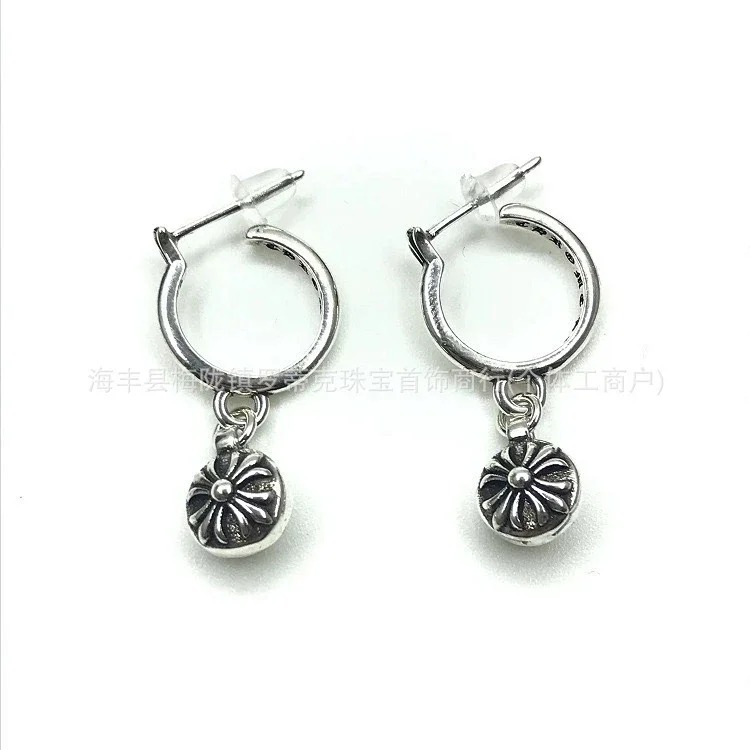 Chrome Hearts Ch trendy brand Crowe earrings for men and women cross s925 sterling silver retro needle earrings exquisite European and American cross-border earrings