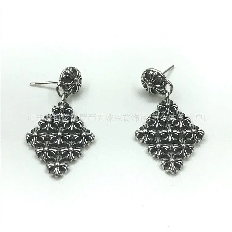 Chrome Hearts Ch trendy brand Crowe earrings for men and women cross s925 sterling silver retro needle earrings exquisite European and American cross-border earrings