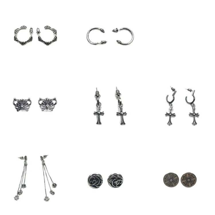 Chrome Hearts Ch trendy brand Crowe earrings for men and women cross s925 sterling silver retro needle earrings exquisite European and American cross-border earrings