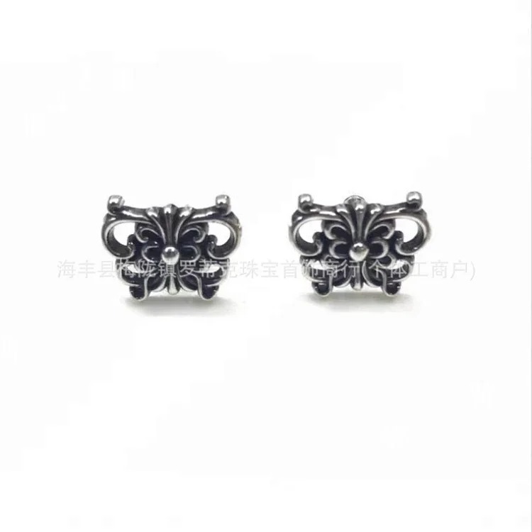 Chrome Hearts Ch trendy brand Crowe earrings for men and women cross s925 sterling silver retro needle earrings exquisite European and American cross-border earrings