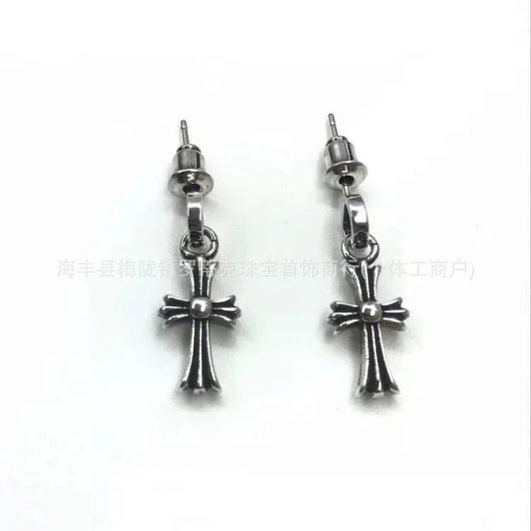 Chrome Hearts Ch trendy brand Crowe earrings for men and women cross s925 sterling silver retro needle earrings exquisite European and American cross-border earrings