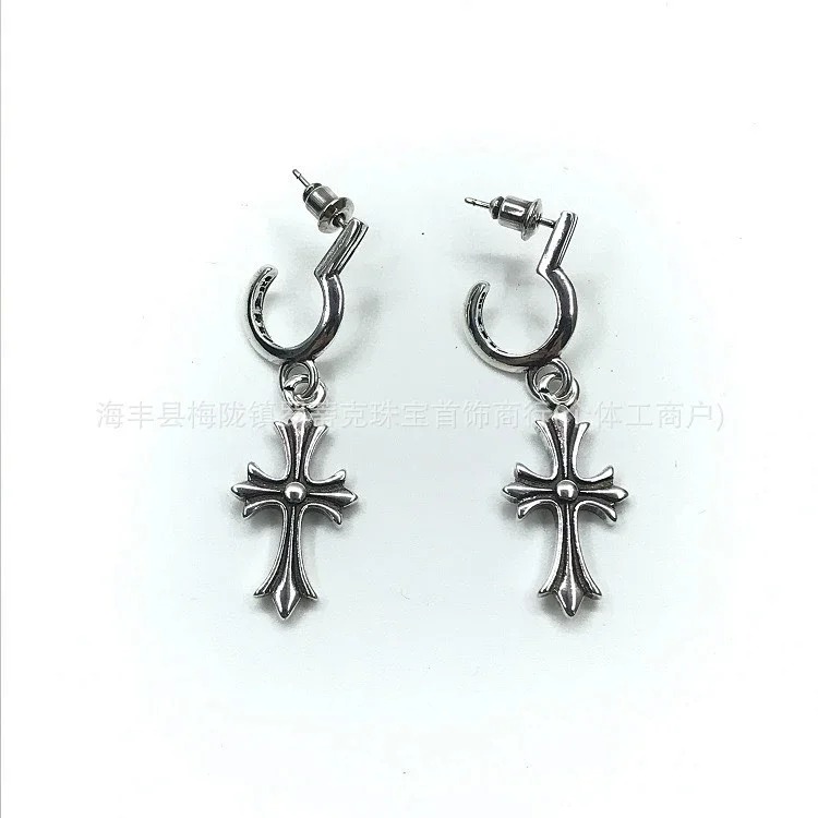 Chrome Hearts Ch trendy brand Crowe earrings for men and women cross s925 sterling silver retro needle earrings exquisite European and American cross-border earrings