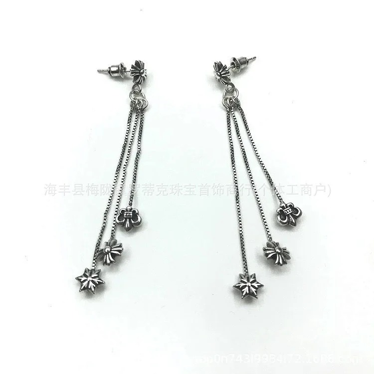 Chrome Hearts Ch trendy brand Crowe earrings for men and women cross s925 sterling silver retro needle earrings exquisite European and American cross-border earrings