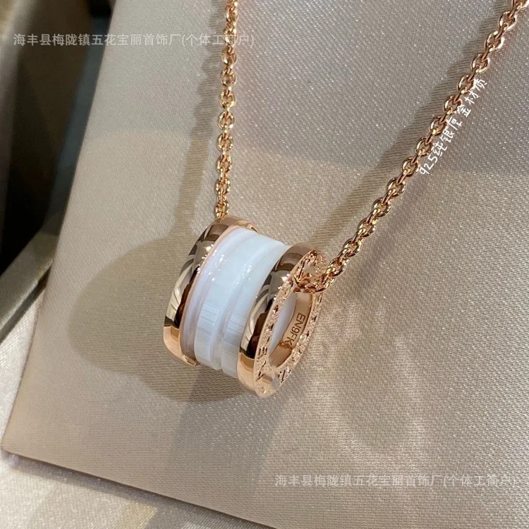 High of Baojia Xiaohongren ceramic necklace spring small waist charity model rivet edge diamond 925 silver 18k CNC image 5