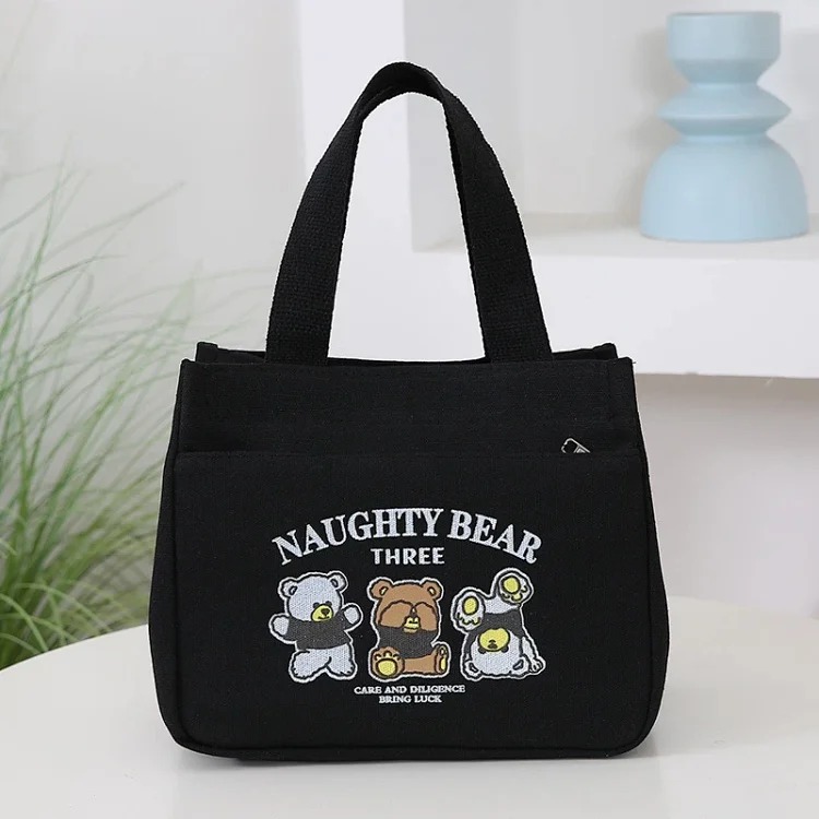 Dirty-resistant large-capacity storage handbag, simple canvas thickened lunch bag for commuting to work, hand-held lunch bag for women