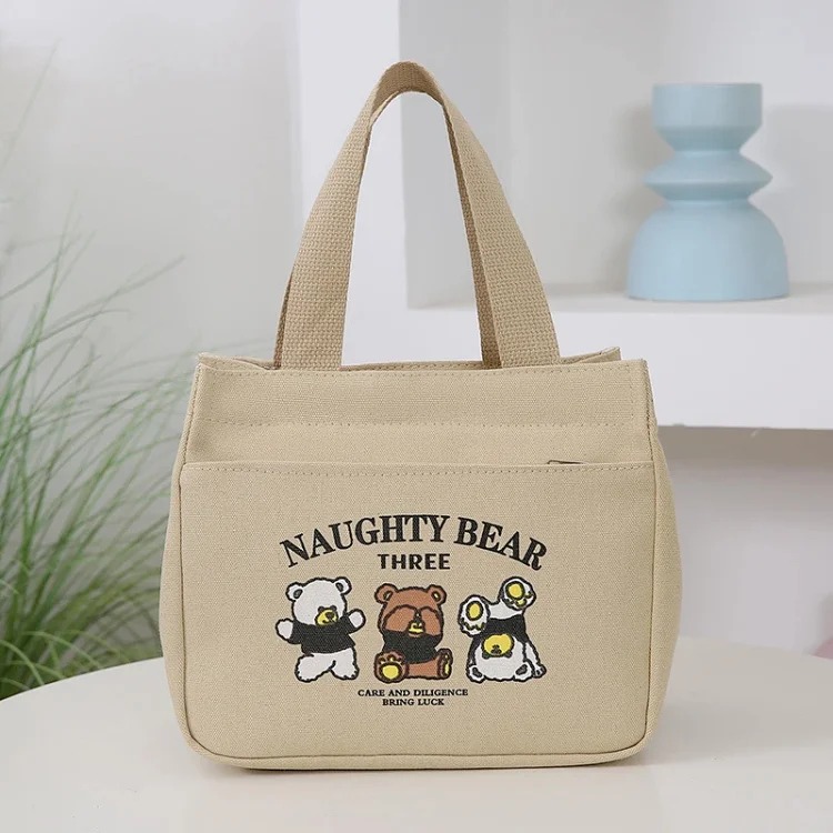 Dirty-resistant large-capacity storage handbag, simple canvas thickened lunch bag for commuting to work, hand-held lunch bag for women