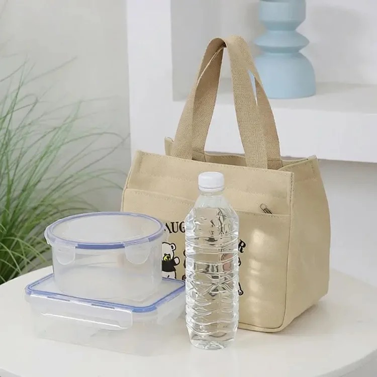 Dirty-resistant large-capacity storage handbag, simple canvas thickened lunch bag for commuting to work, hand-held lunch bag for women