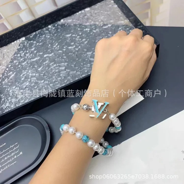 2024 high new turquoise beaded pearl necklace high-end bracelet versatile light luxury manufacturer direct sale