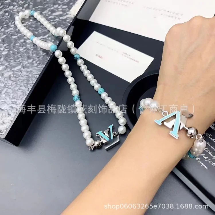 2024 high new turquoise beaded pearl necklace high-end bracelet versatile light luxury manufacturer direct sale