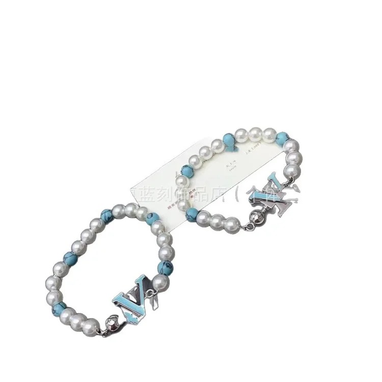 2024 high new turquoise beaded pearl necklace high-end bracelet versatile light luxury manufacturer direct sale