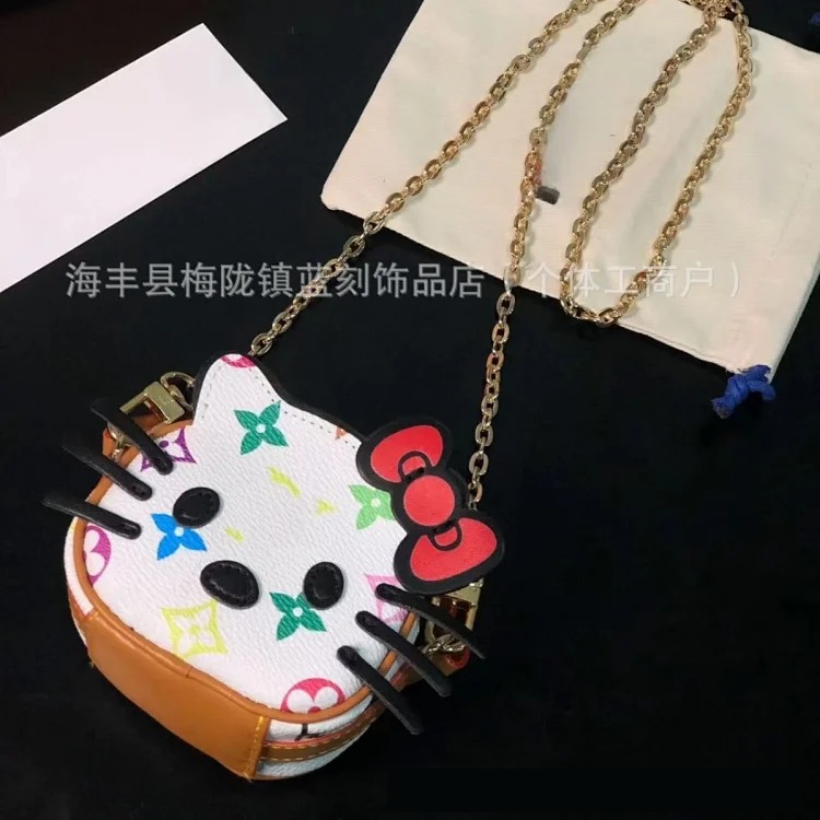 Cartoon kt cat cross-body bag cute bag pendant with zipper metal chain mini bag keychain