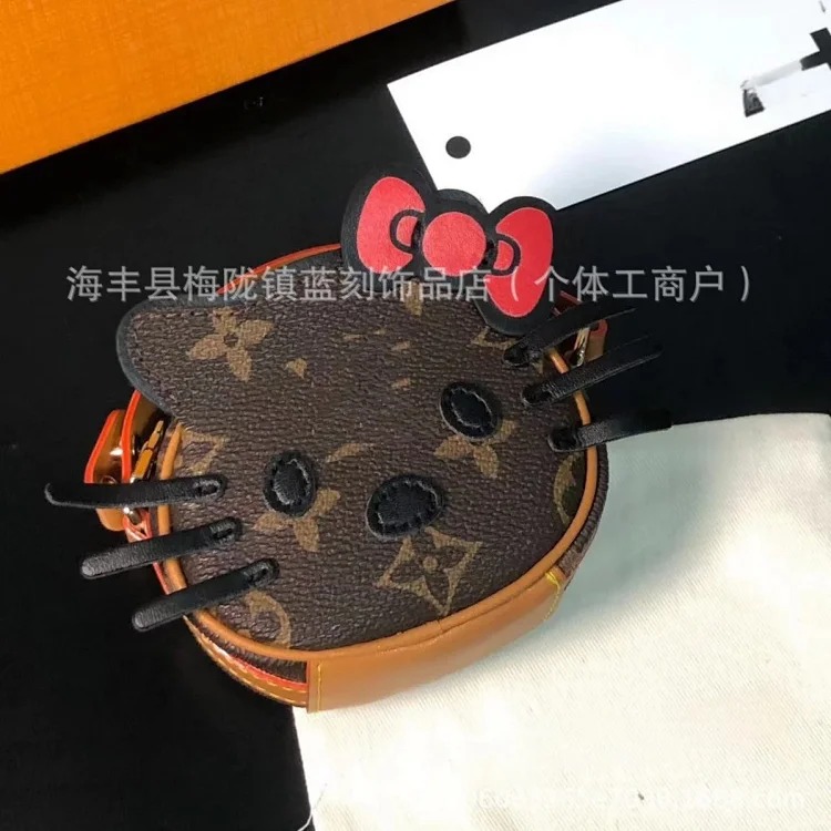 Cartoon kt cat cross-body bag cute bag pendant with zipper metal chain mini bag keychain