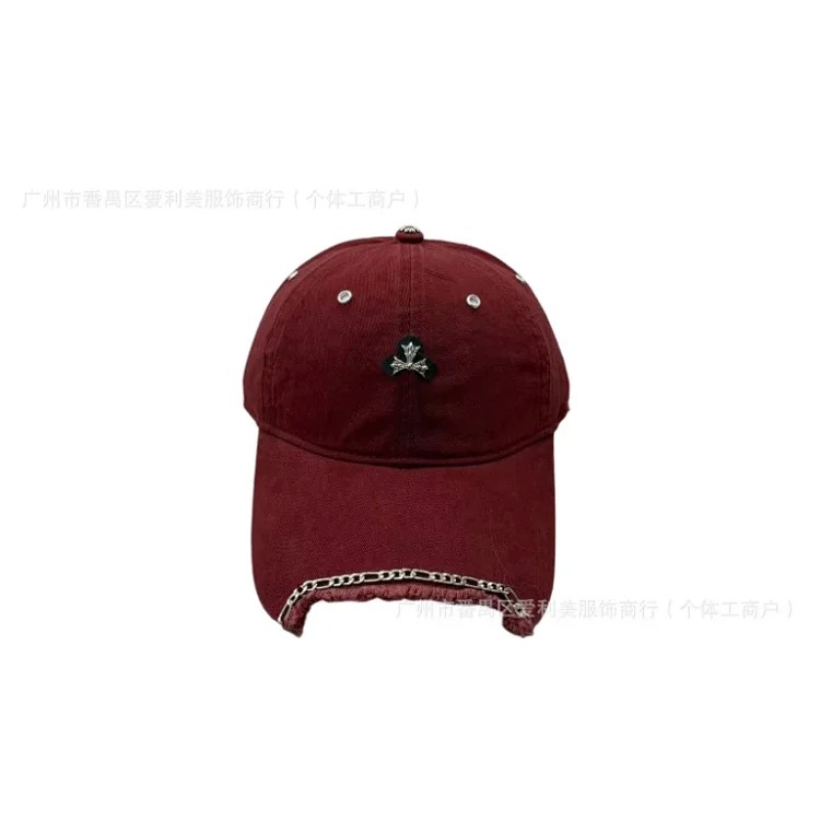 Ready-made old washed baseball cap for women, metal chain peaked cap, men's trendy brand, small soft-top sun hat with a face