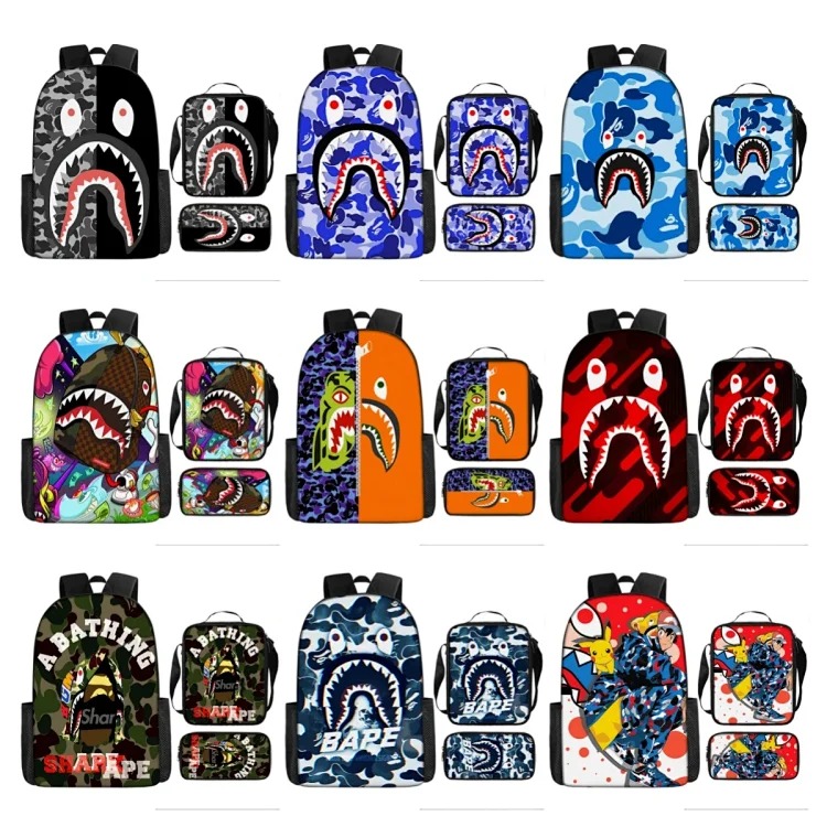 Fashion new shoulder shark three-piece school bag-008