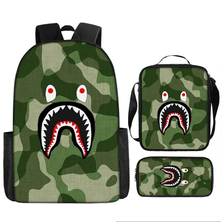 Fashion new shoulder shark three-piece school bag-008 image 2