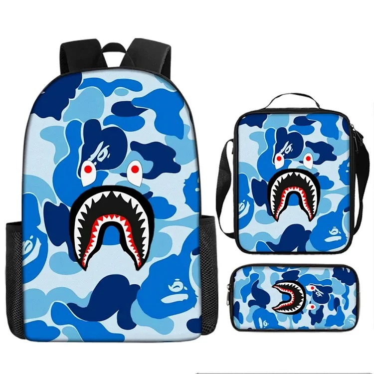 Fashion new shoulder shark three-piece school bag-008 image 3