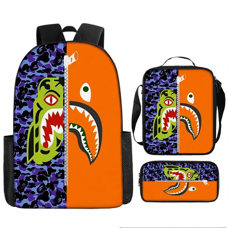 Fashion new shoulder shark three-piece school bag-008 image 5