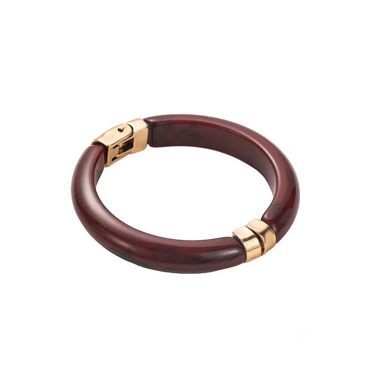 B3524 cross-border retro versatile geometric round resin bracelet, personalized fashionable alloy texture openable bracelet