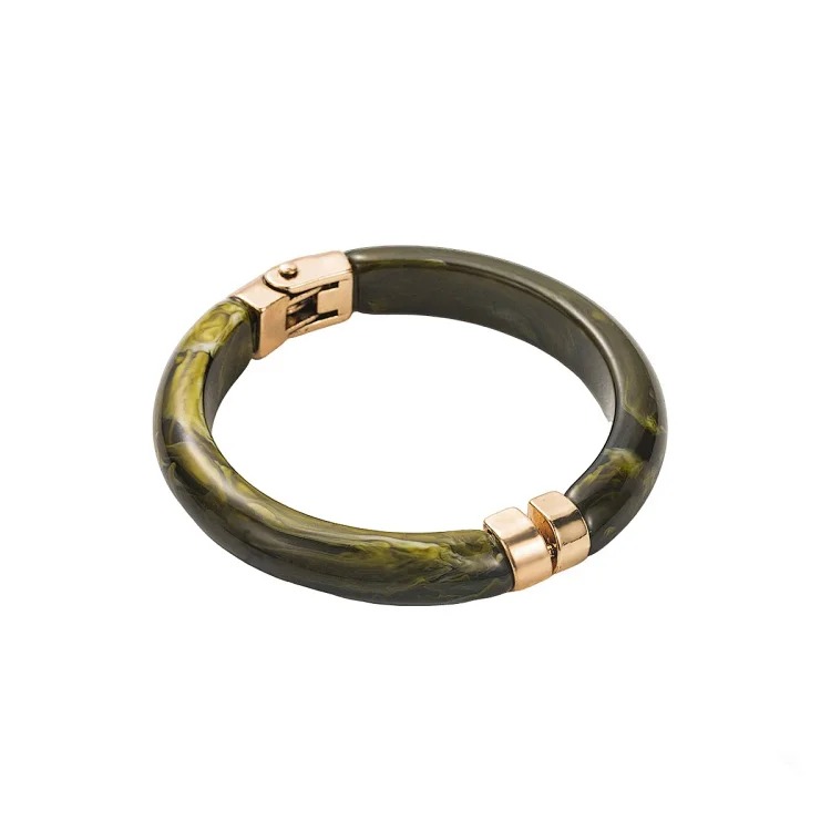 B3524 cross-border retro versatile geometric round resin bracelet, personalized fashionable alloy texture openable bracelet