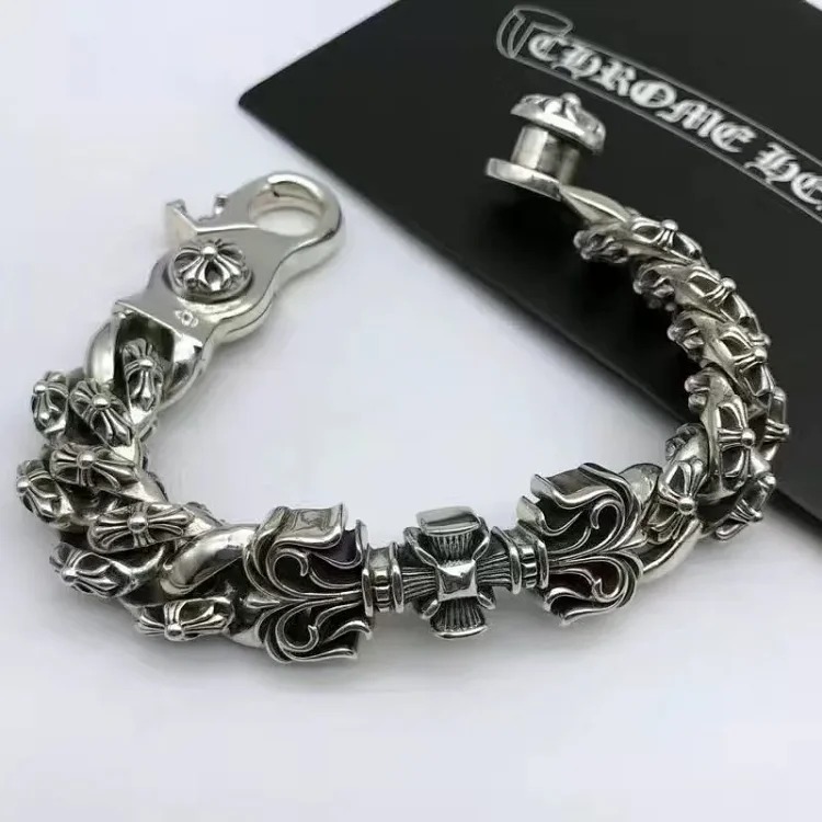 Chrome Hearts Chaoxuan Crow Heart Personalized Letter Bracelet for Men and Women Couple Retro Thai Silver Cross Dice Bracelet image 3