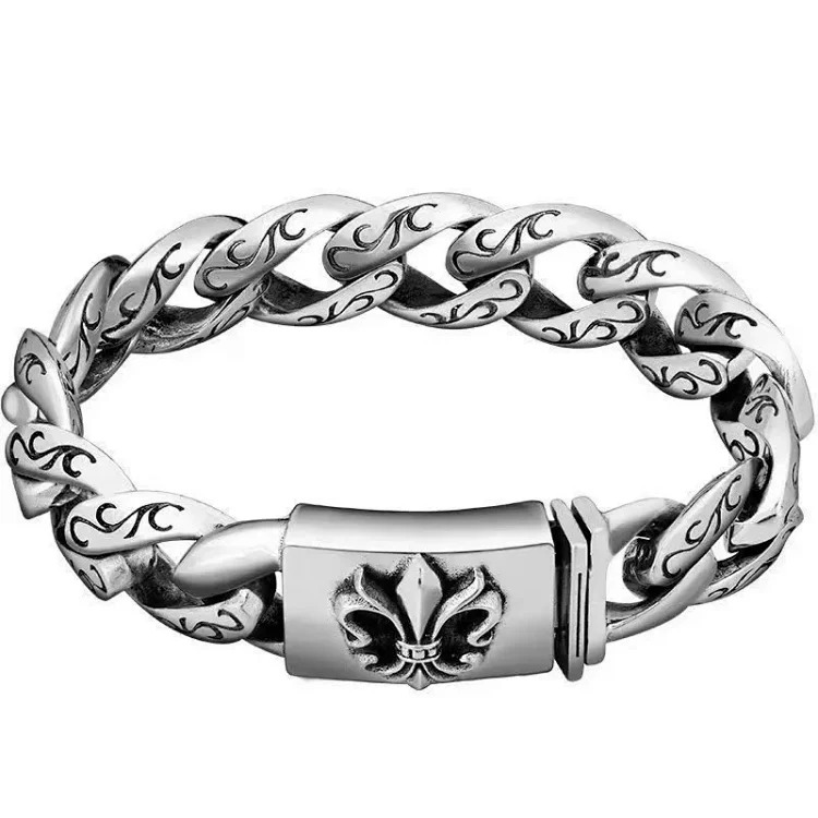 Chrome Hearts Chaoxuan Crow Heart Personalized Letter Bracelet for Men and Women Couple Retro Thai Silver Cross Dice Bracelet image 4
