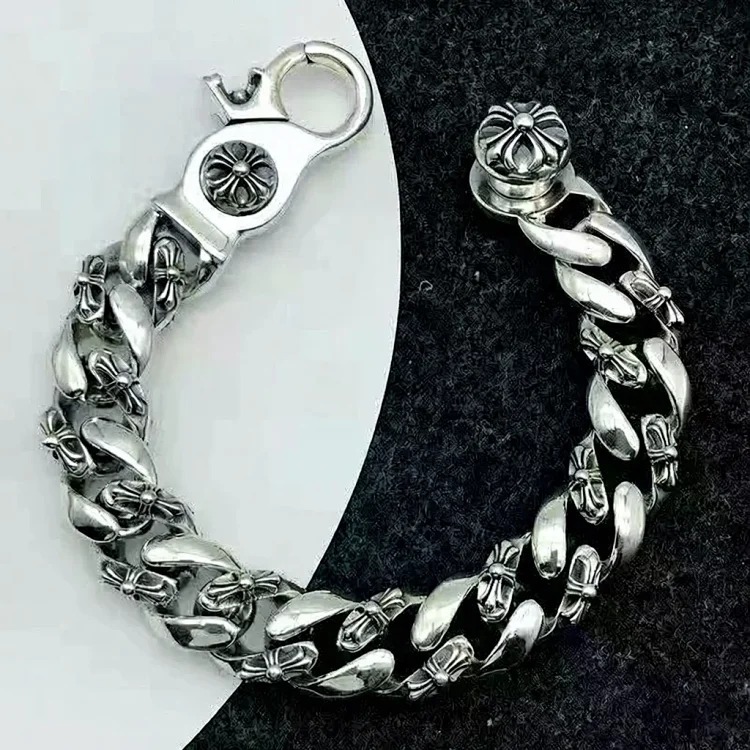 Chrome Hearts Chaoxuan Crow Heart Personalized Letter Bracelet for Men and Women Couple Retro Thai Silver Cross Dice Bracelet image 6
