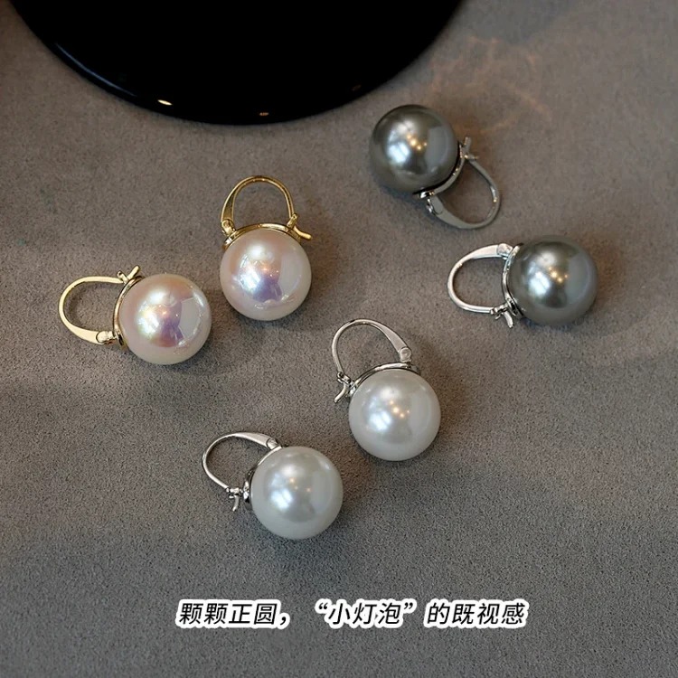Dong Qing's same style bucket Shijia oversized pearl earrings 2025 new high-end light luxury S925 silver teapot earrings