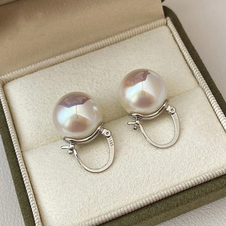 Dong Qing's same style bucket Shijia oversized pearl earrings 2025 new high-end light luxury S925 silver teapot earrings