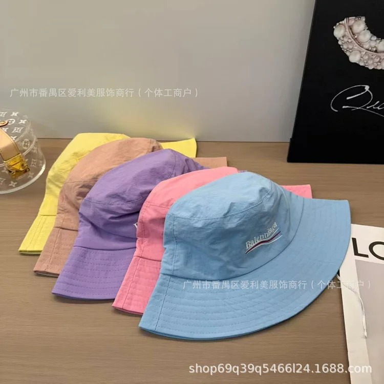Japanese solid color fisherman hat with large head circumference for men and women summer letter embroidery sun hat light luxury basin hat fisherman hat