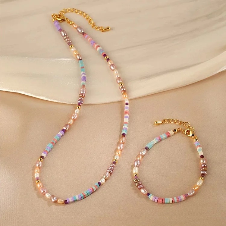 Colorful Candy Dopamine Freshwater Natural Pearl Necklace Women's Baroque European and American Fashion Clavicle Chain Beaded Necklace