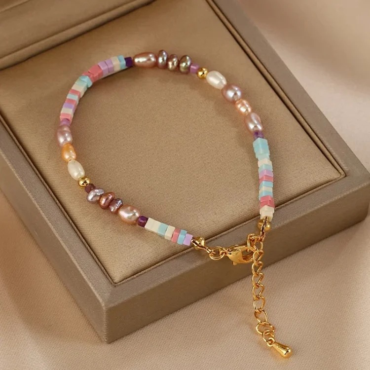 Colorful Candy Dopamine Freshwater Natural Pearl Necklace Women's Baroque European and American Fashion Clavicle Chain Beaded Necklace