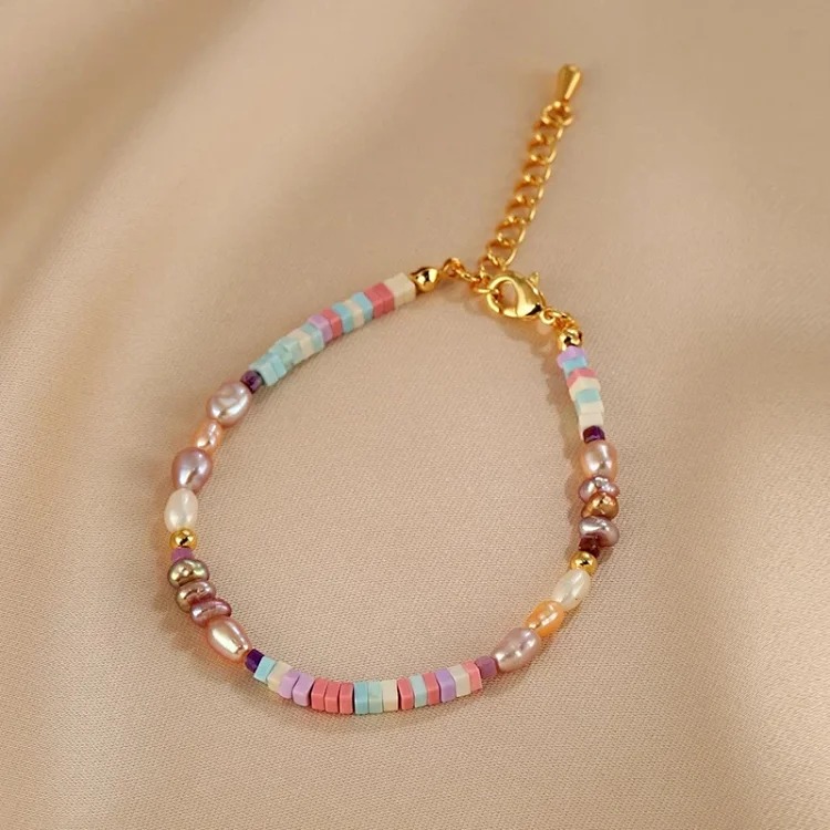 Colorful Candy Dopamine Freshwater Natural Pearl Necklace Women's Baroque European and American Fashion Clavicle Chain Beaded Necklace
