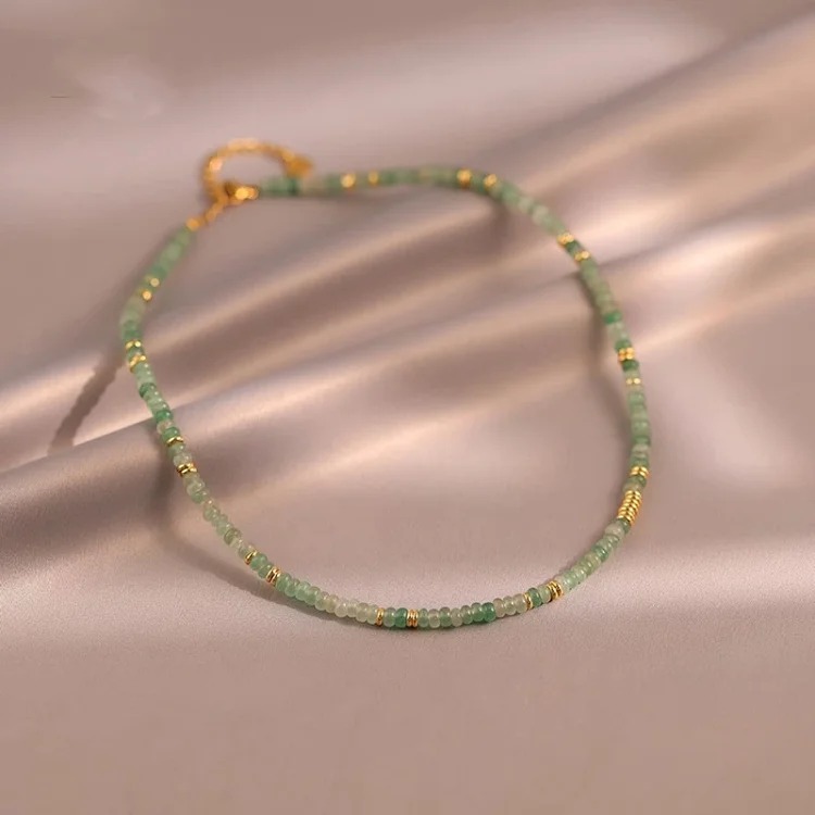 Niche high-end aventurine natural stone necklace for women, abacus beads, clavicle chain, new Chinese style retro neckwear for women
