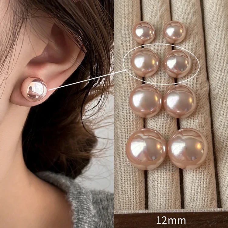Shijia Mantou Pink Pearl Earrings Women's 925 Silver Needle Light Luxury Earrings Yiwu Niche Earrings