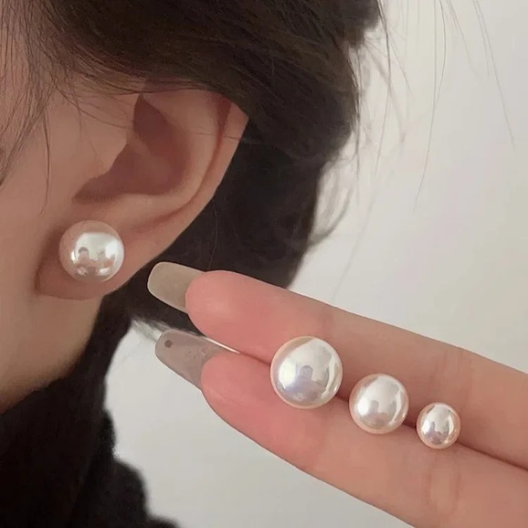 Shijia Mantou Pink Pearl Earrings Women's 925 Silver Needle Light Luxury Earrings Yiwu Niche Earrings
