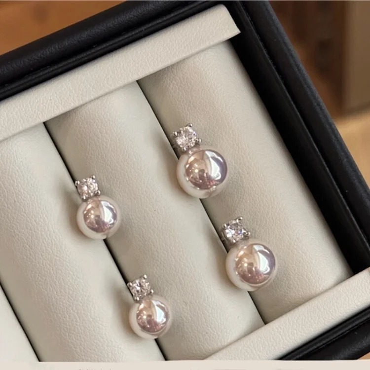 Zhao Liying's same style classic Princess Diana pearl earrings for women French light luxury high-end diamond-encrusted s925 sterling silver earrings