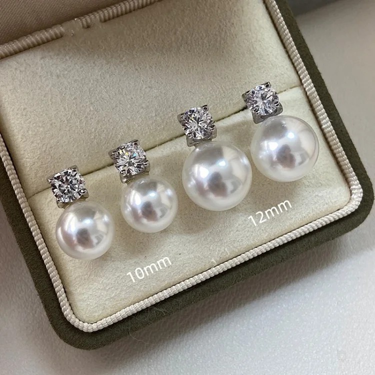 Zhao Liying's same style classic Princess Diana pearl earrings for women French light luxury high-end diamond-encrusted s925 sterling silver earrings image 3