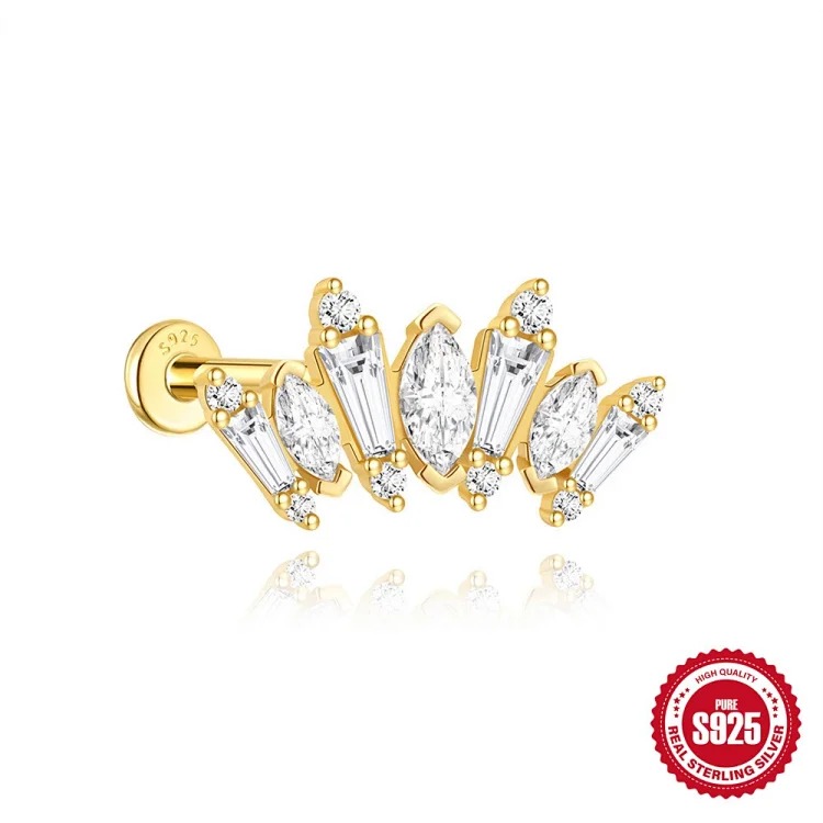 S925 sterling silver geometric diamond koi animal flat head thread piercing bone nails European and American earrings earrings wholesale image 4