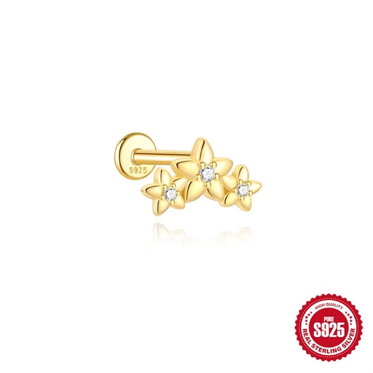 S925 sterling silver geometric diamond koi animal flat head thread piercing bone nails European and American earrings earrings wholesale image 5