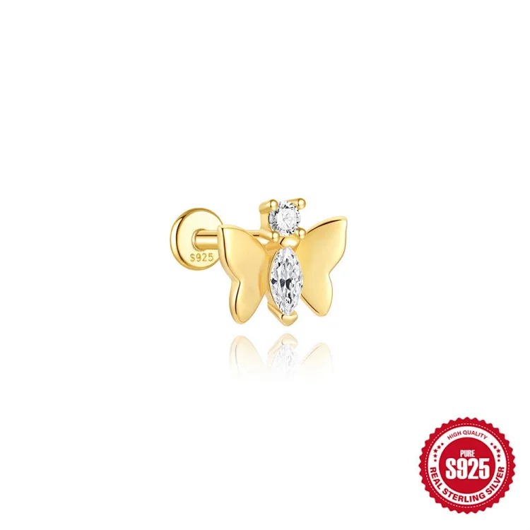 S925 sterling silver geometric diamond koi animal flat head thread piercing bone nails European and American earrings earrings wholesale image 6