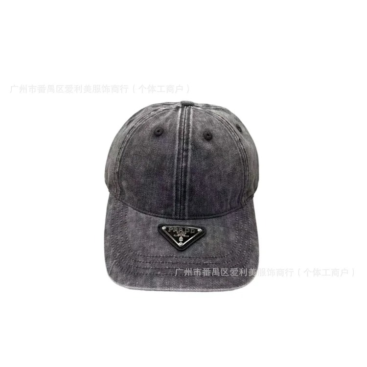 Prada Spot retro washed old baseball cap men's trendy triangle logo peaked cap women's soft top face-showing small sun hat