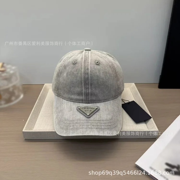 Prada Spot retro washed old baseball cap men's trendy triangle logo peaked cap women's soft top face-showing small sun hat