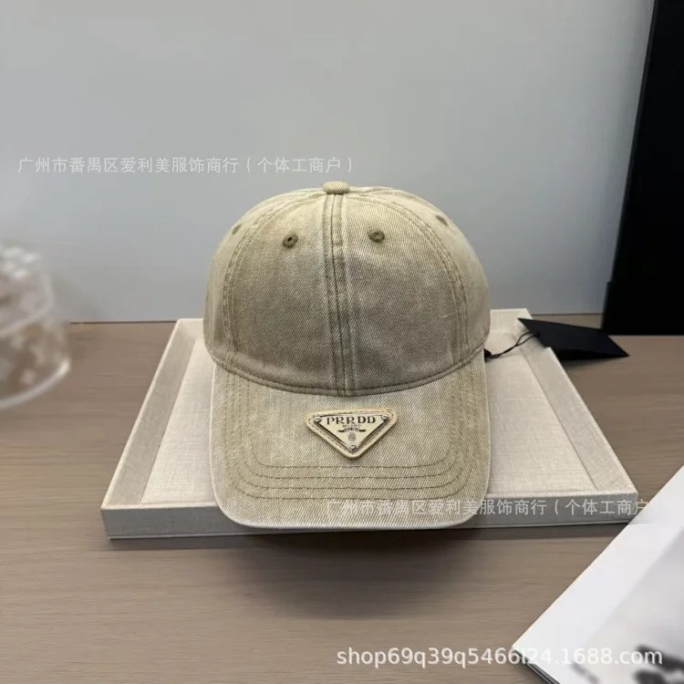 Prada Spot retro washed old baseball cap men's trendy triangle logo peaked cap women's soft top face-showing small sun hat