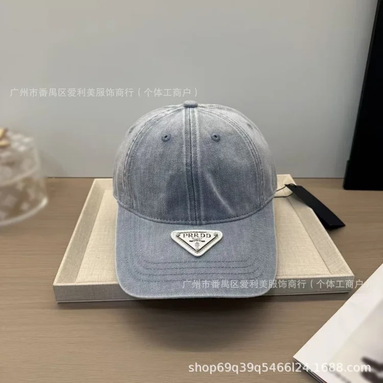 Prada Spot retro washed old baseball cap men's trendy triangle logo peaked cap women's soft top face-showing small sun hat