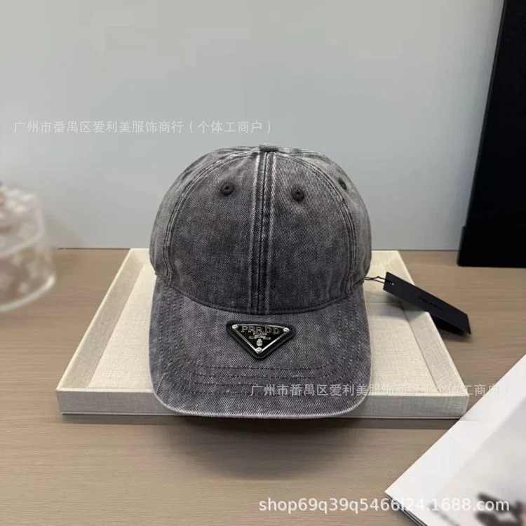 Prada Spot retro washed old baseball cap men's trendy triangle logo peaked cap women's soft top face-showing small sun hat
