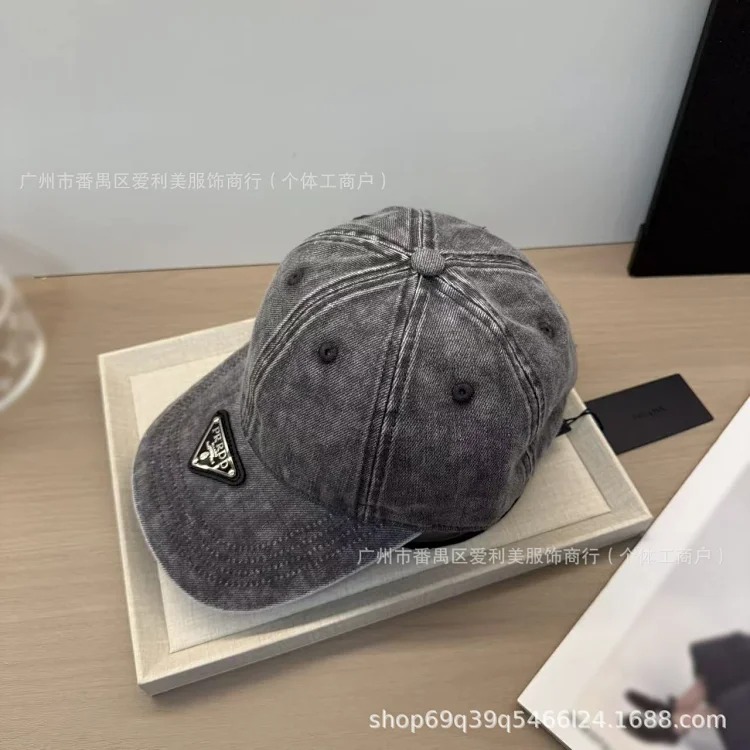 Prada Spot retro washed old baseball cap men's trendy triangle logo peaked cap women's soft top face-showing small sun hat