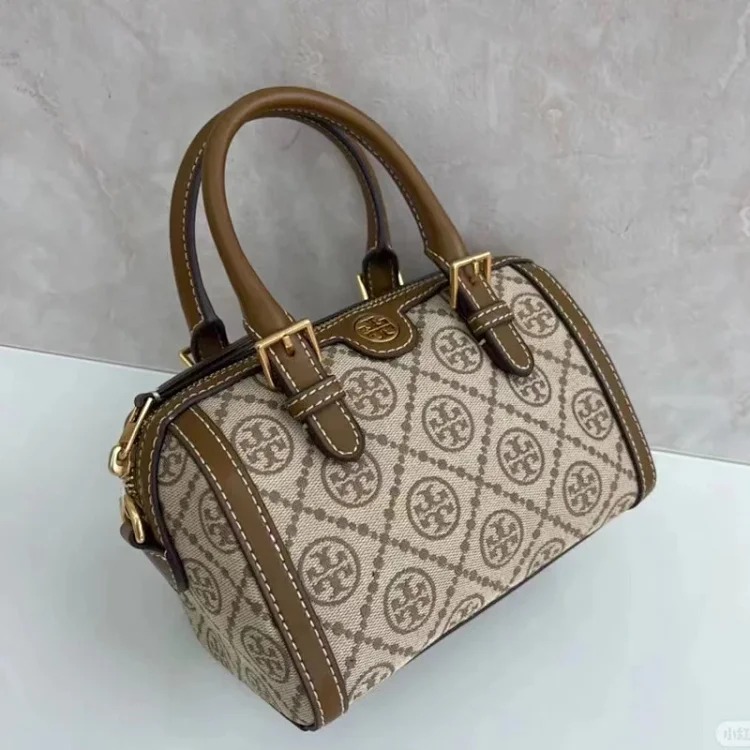 Louis Vuitton Torty Burch retro old flower canvas barrel bag fashion trend portable bowling bag casual Boston bag