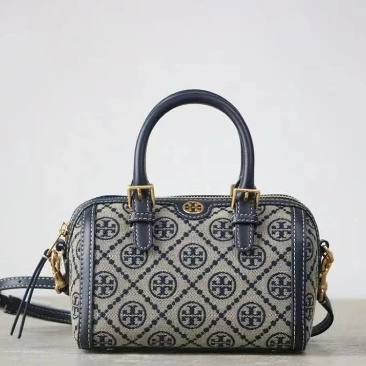 Louis Vuitton Torty Burch retro old flower canvas barrel bag fashion trend portable bowling bag casual Boston bag