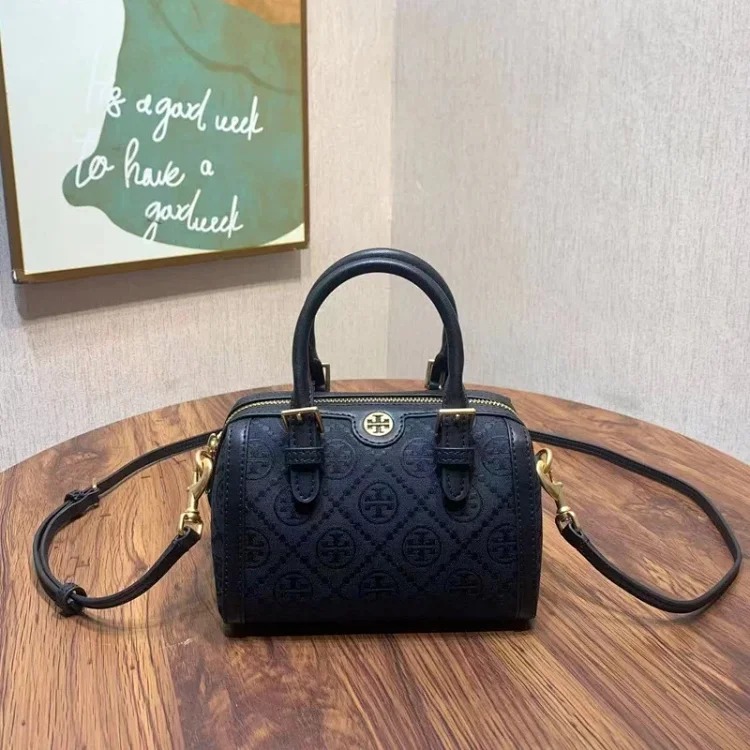 Louis Vuitton Torty Burch retro old flower canvas barrel bag fashion trend portable bowling bag casual Boston bag