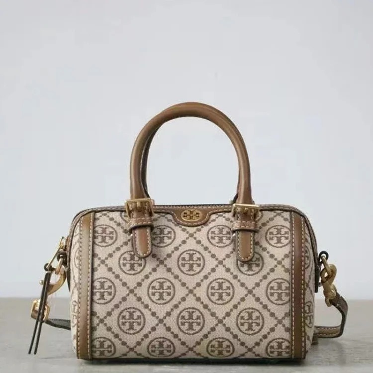 Louis Vuitton Torty Burch retro old flower canvas barrel bag fashion trend portable bowling bag casual Boston bag